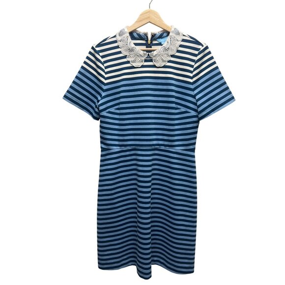 Draper James Blue Striped Lace Collar A-Line Knit Dress - Picture 3 of 9
